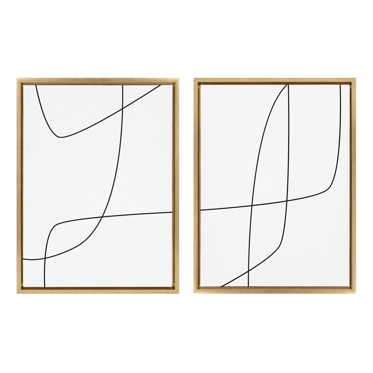 Sylvie Modern Line Abstract 3 and 4 Black and White Framed Canvas by kateandlaurel