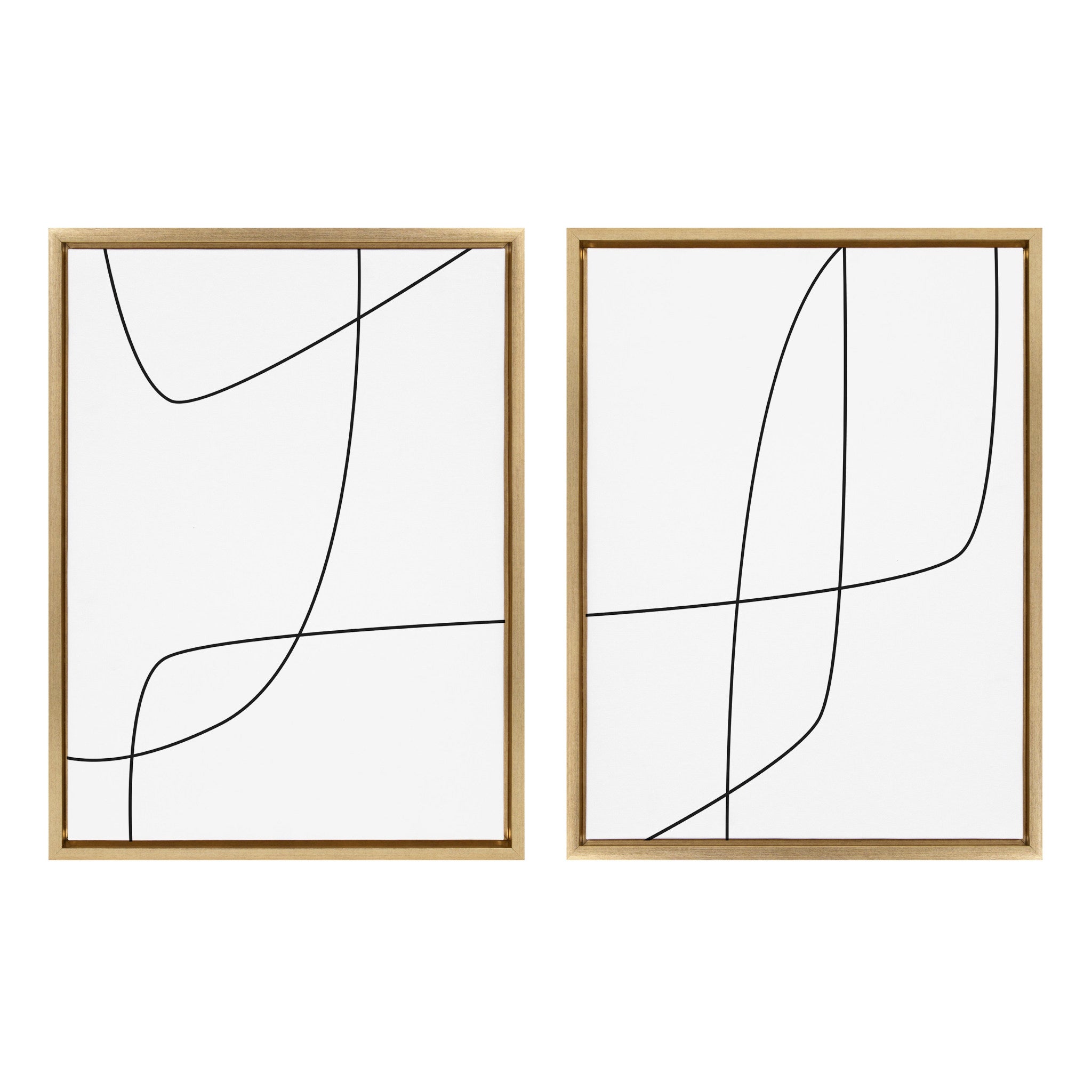 Sylvie Modern Line Abstract 3 and 4 Black and White Framed Canvas by