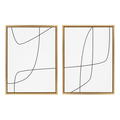 Sylvie Modern Line Abstract 3 and 4 Black and White Framed Canvas by