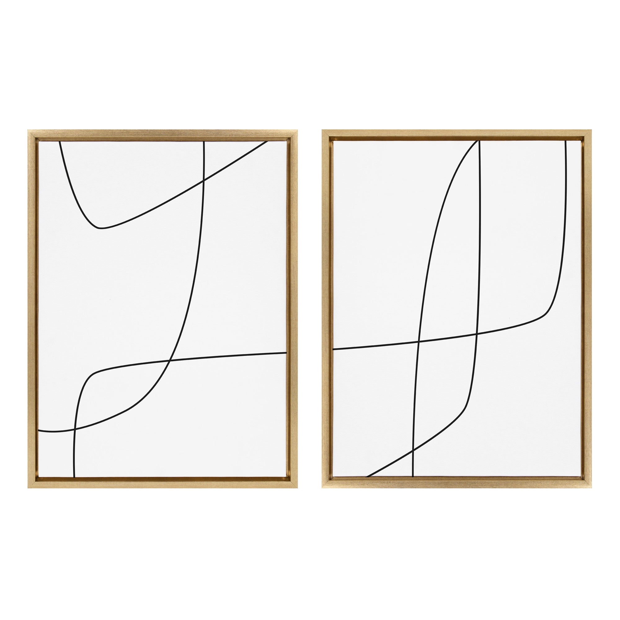 Sylvie Modern Line Abstract 3 and 4 Black and White Framed Canvas by kateandlaurel