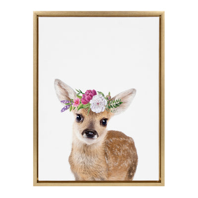 Sylvie Flower Crown Fawn Framed Canvas by Amy Peterson Art Studio