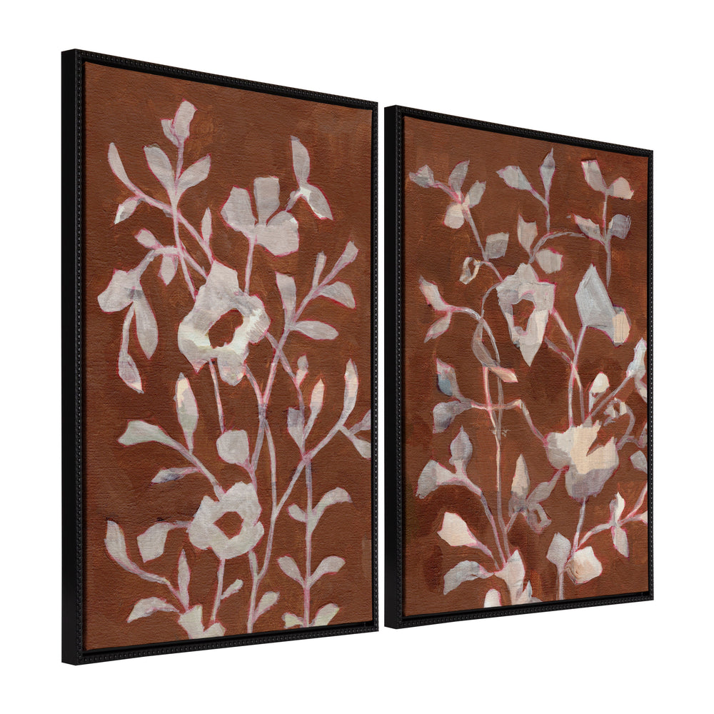 Sylvie Beaded Botanical Harmony I and II framed canvas art set showing floral designs and vintage beaded frames