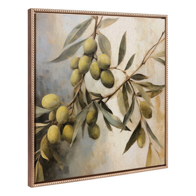 Sylvie Beaded Olive Tree framed canvas wall art with gold frame depicting an olive tree