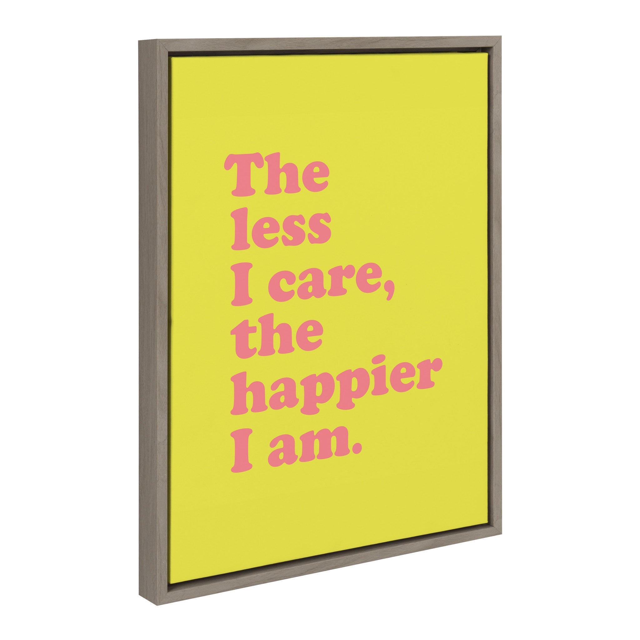 Sylvie Less I Care Happier I am in Yellow and Pink Framed Canvas by kateandlaurel - product image 2 for Resin Society