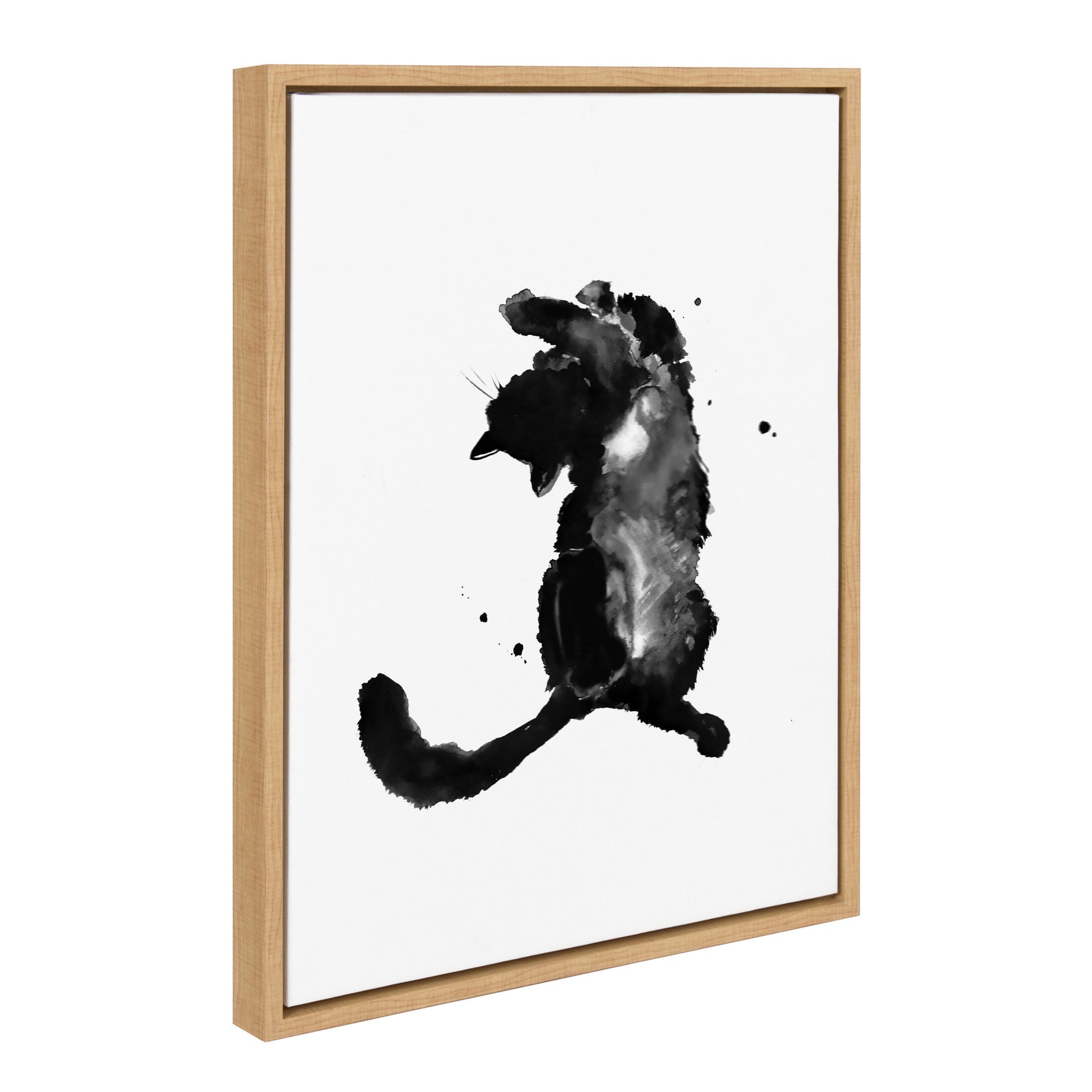Sylvie Playful Cat BW black-and-white framed canvas art showing a playful cat floating frame