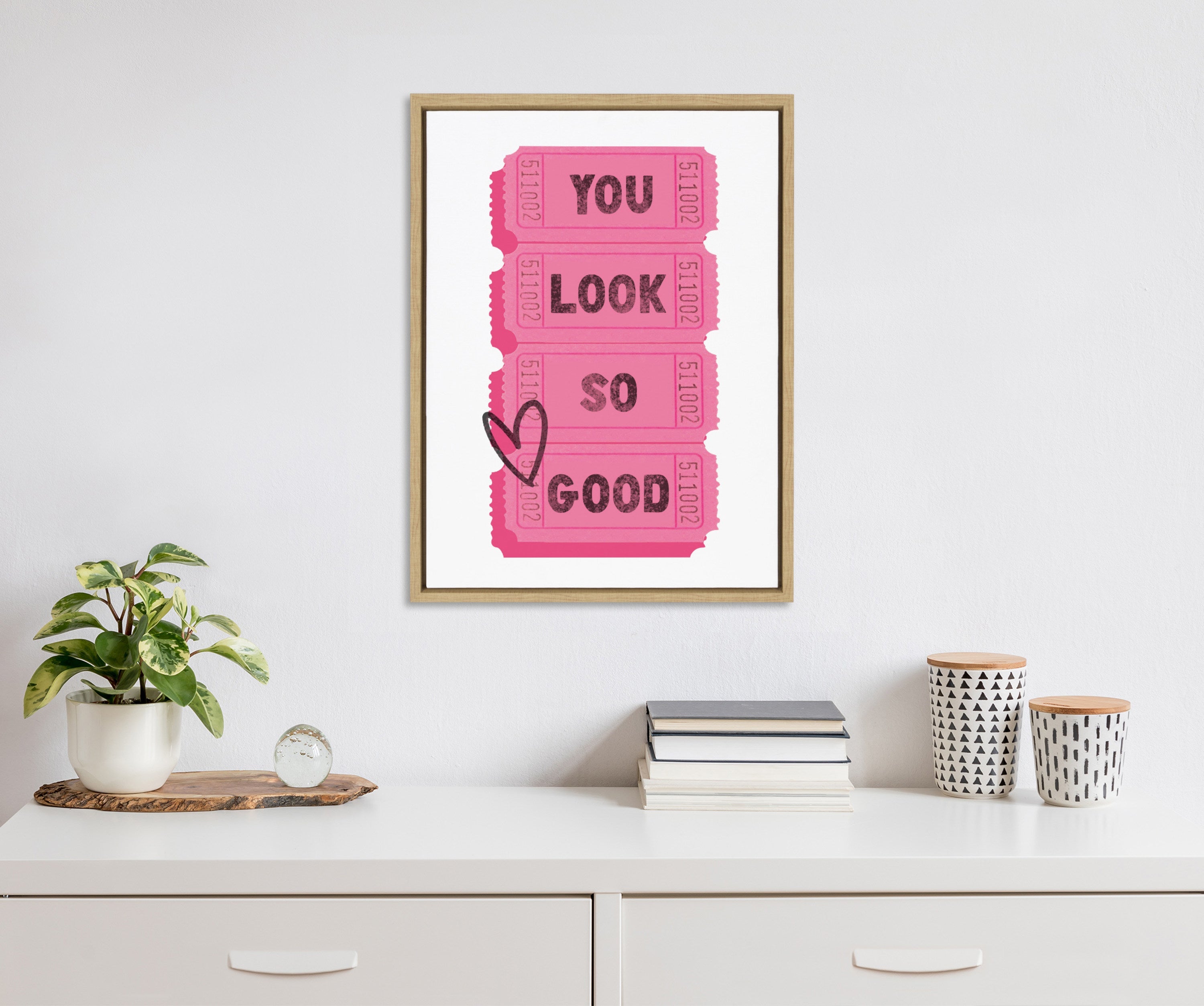 Sylvie You Look So Good Pink Tickets Framed Canvas by Alli Standefer