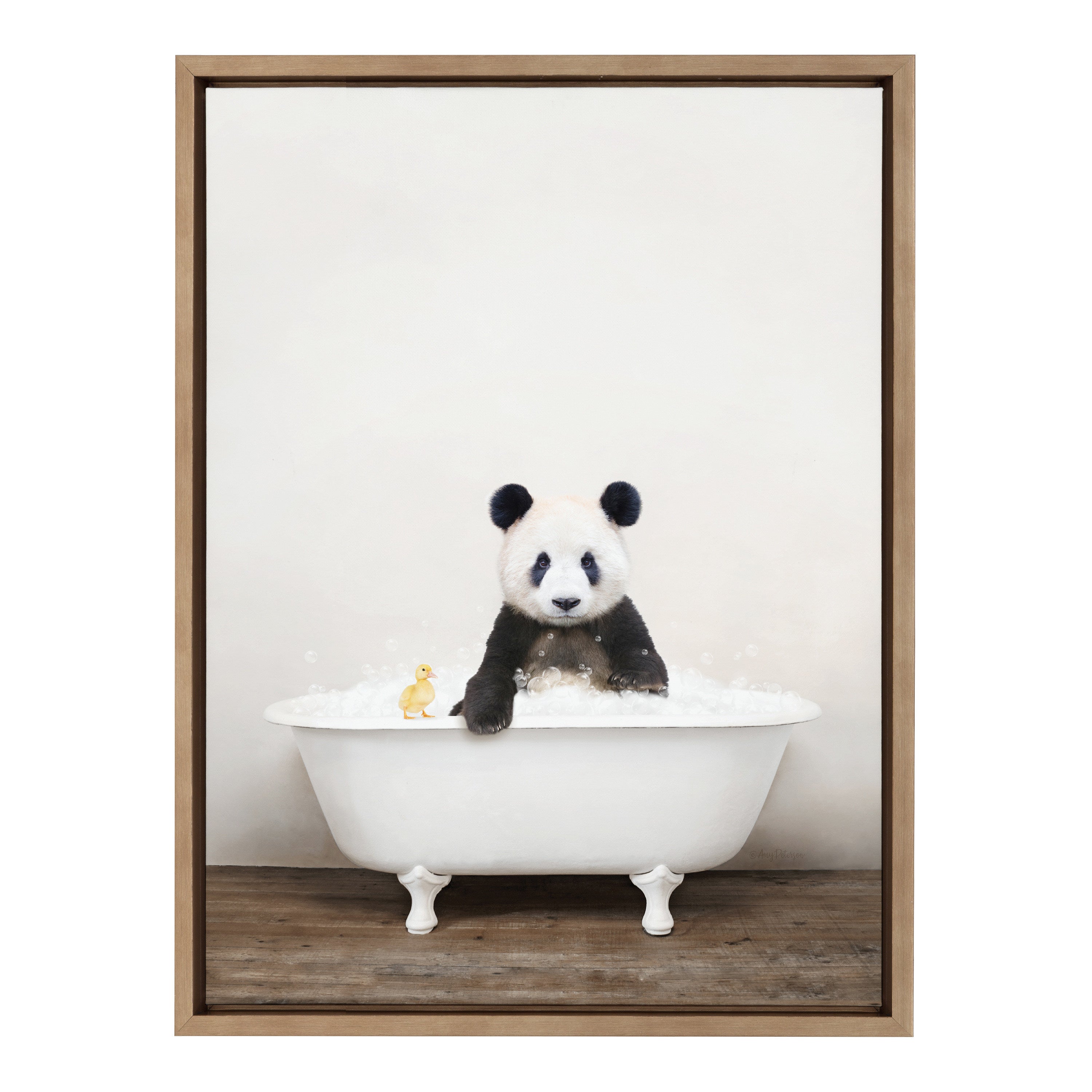 Sylvie Panda Waving in Rustic Bath Framed Canvas by kateandlaurel - product image 14 for Resin Society