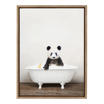 Sylvie Panda Waving in Rustic Bath Framed Canvas by kateandlaurel - product image 14 for Resin Society