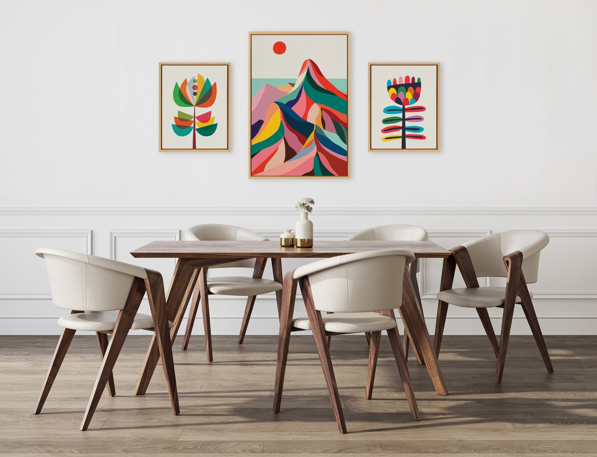 Sylvie MCM Mountains, Great Love Botanical and MCM Modern Wildflower Framed Canvas Art Set by Rachel Lee of My Dream Wall