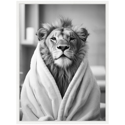 Sylvie Lion Bathroom Art Towel Robe Black and White Framed Canvas