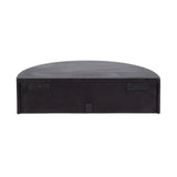Front view of a semi-circular, dark ribbed floating side table panel with two metal hinge brackets and central mounting hardware.