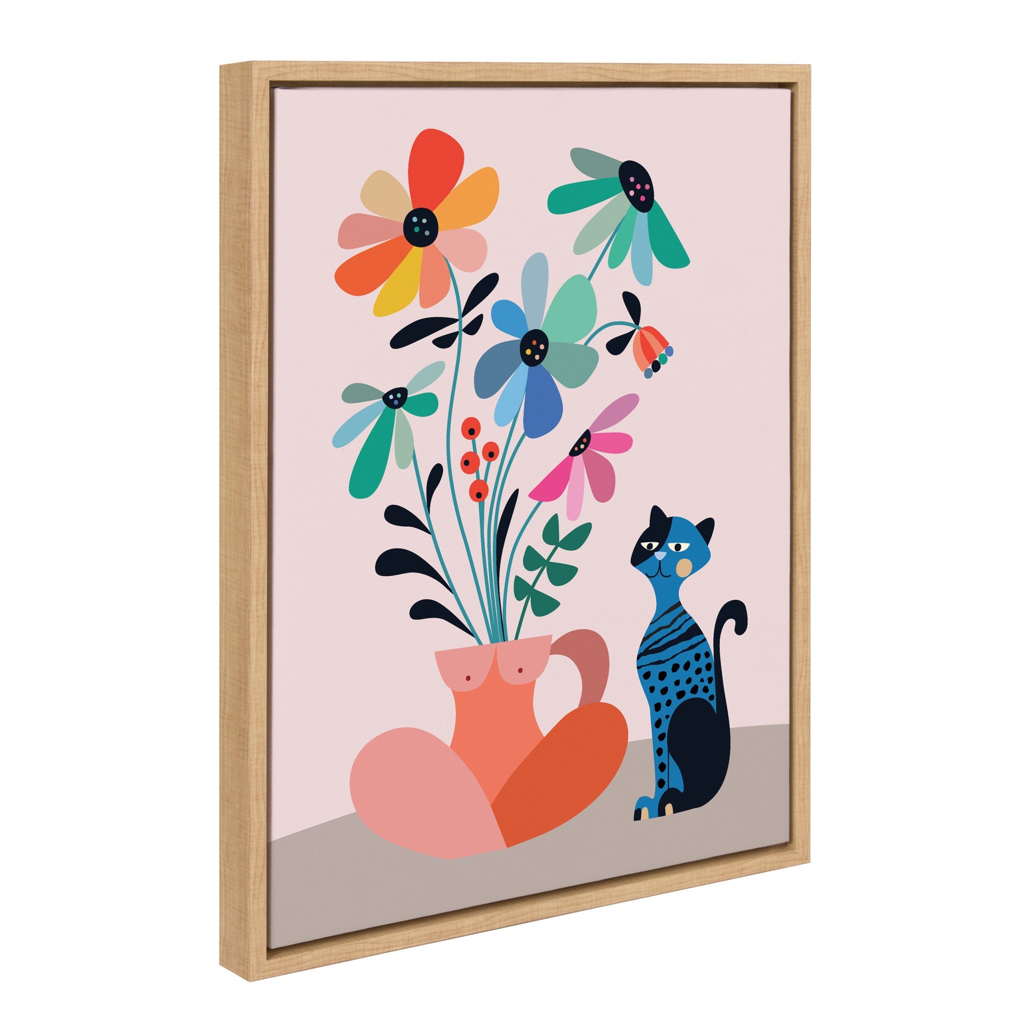 Sylvie Mid Century Modern Daisies Framed Canvas by kateandlaurel - product image 2 for Resin Society