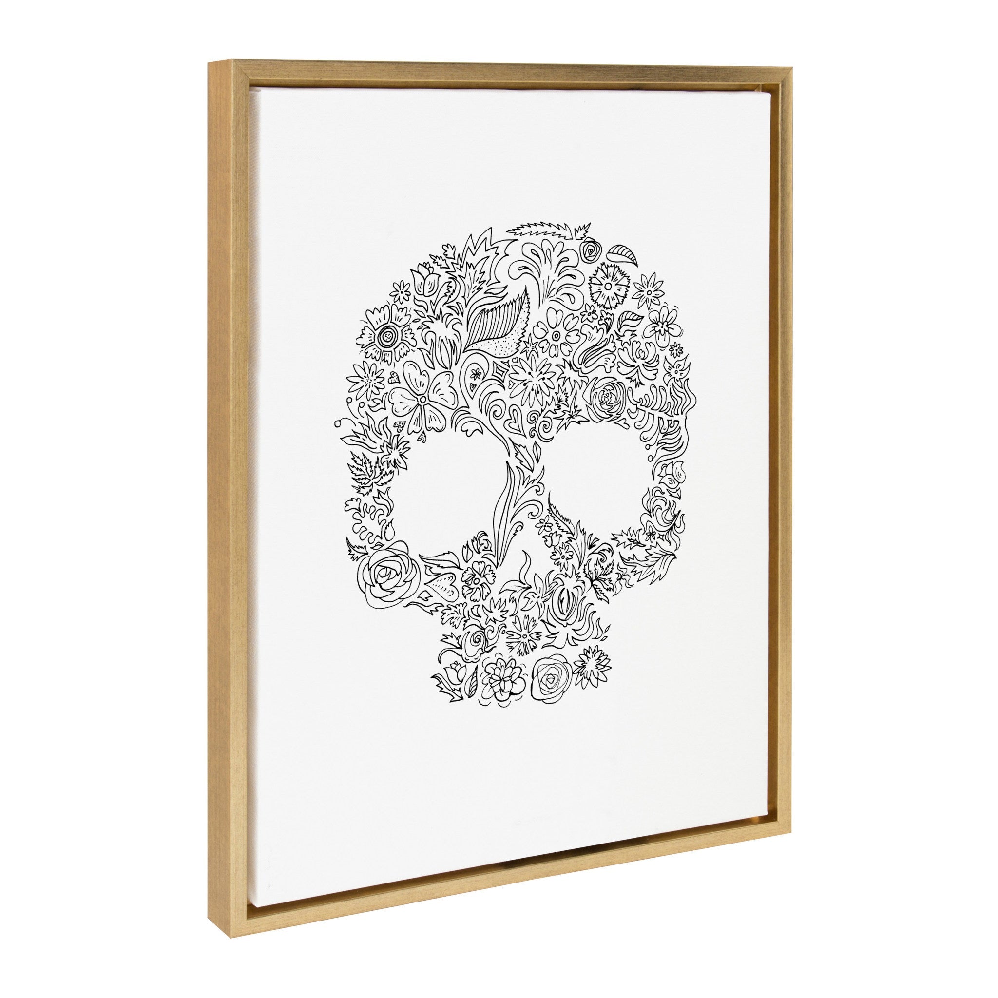 Sylvie Skull Print Framed Canvas by Viola Kreczmer with bright gold frame, sized 18x24 inches