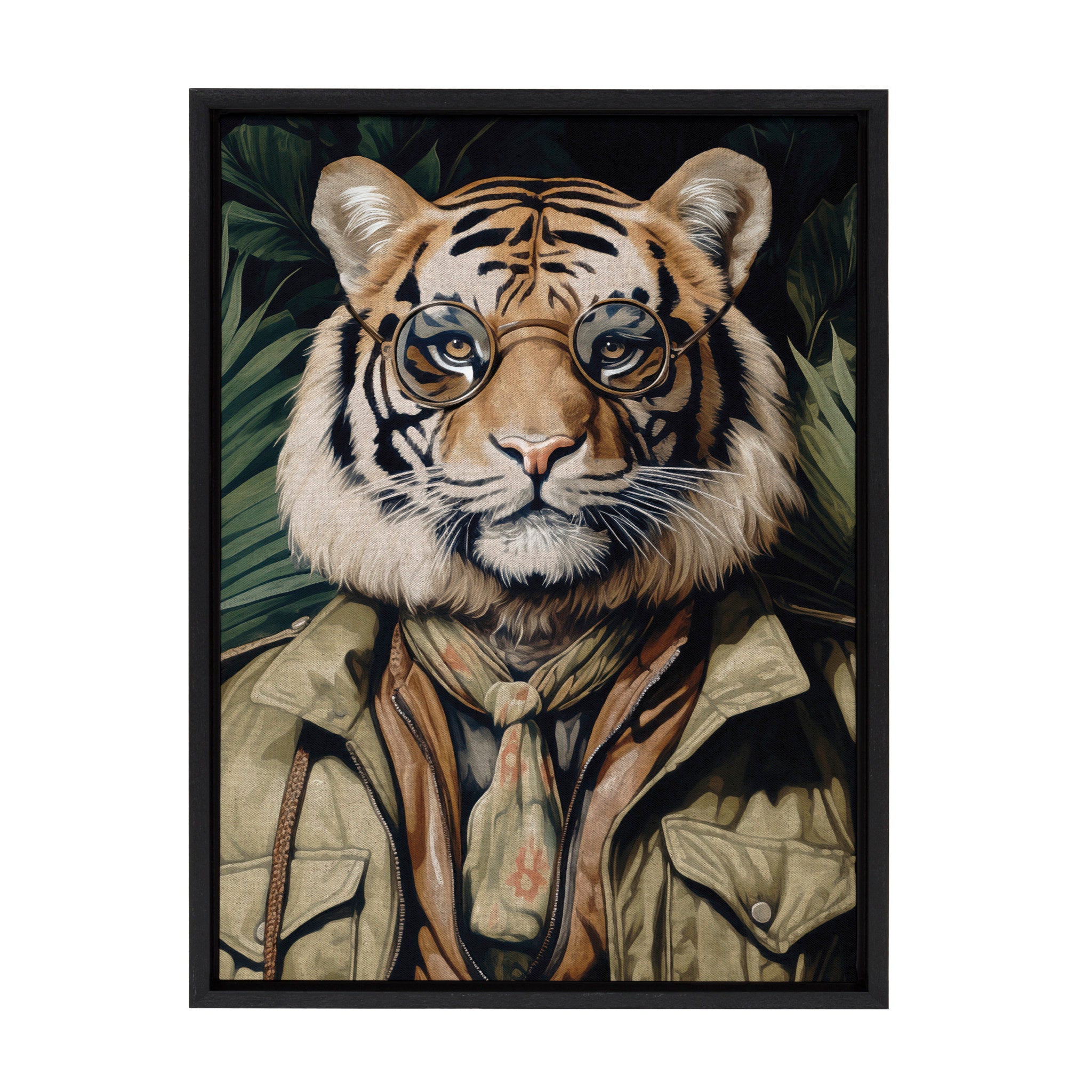 Sylvie Dark Academia Jungle Safari Tiger Framed Canvas by The Creative Bunch Studio