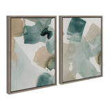 Two framed watercolor canvas prints titled Color Exploration I and II by Amy Lighthall, featuring soft gold and gray tones in lightweight polystyrene frames displayed on a neutral wall.