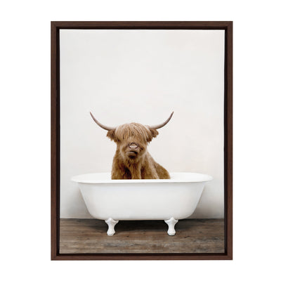 Sylvie Highland Cow in Tub Color Framed Canvas