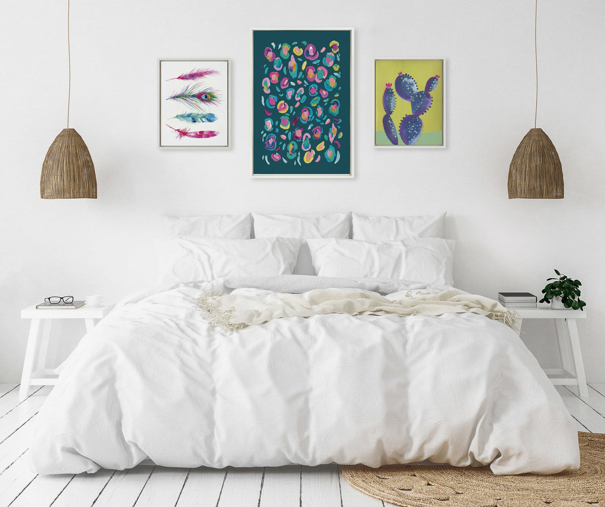 Sylvie Leopard 3, Feather Four and 800 Folk Cactus v2 Framed Canvas by kateandlaurel - product image 4 for Resin Society