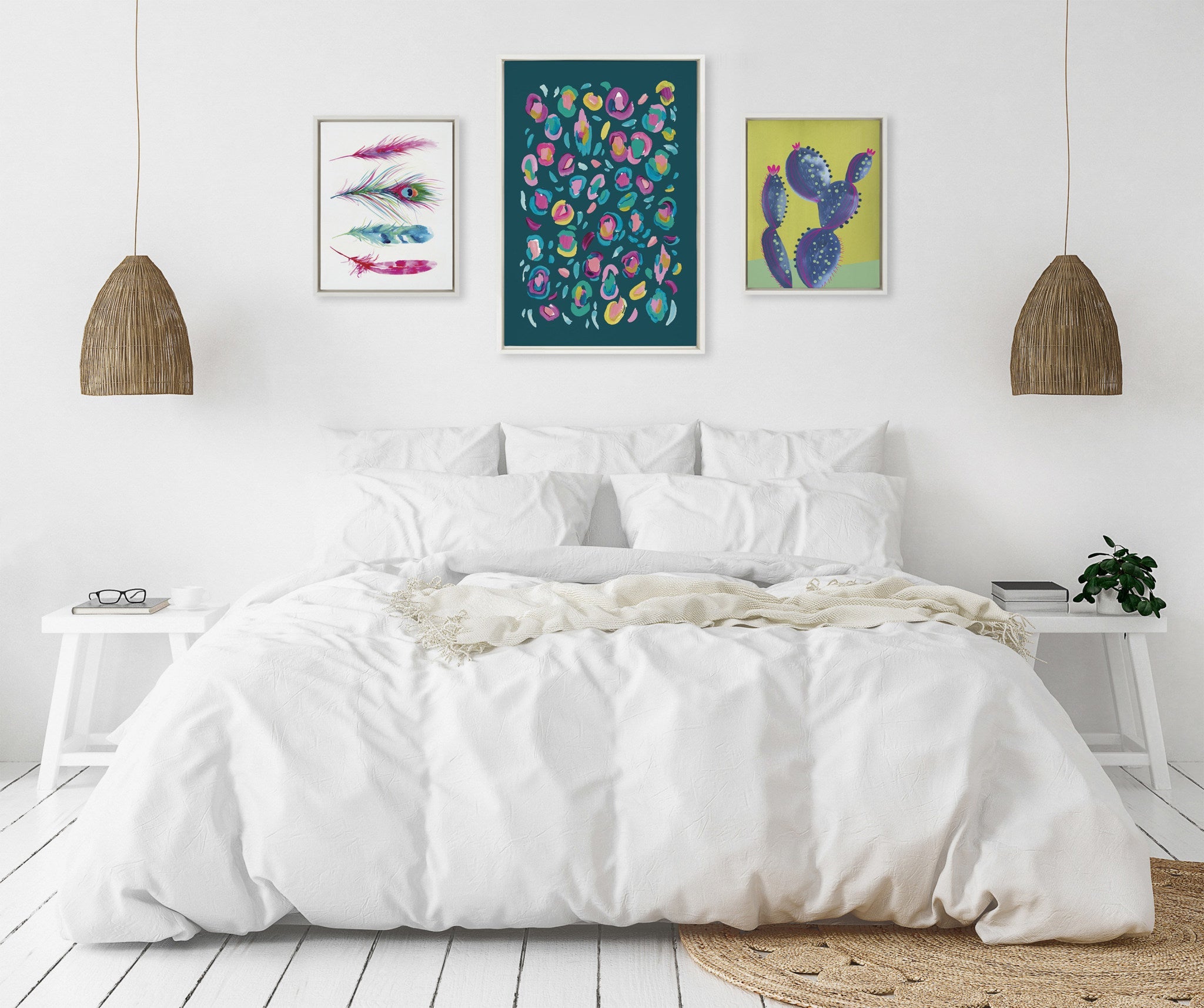 Sylvie Leopard 3, Feather Four and 800 Folk Cactus v2 Framed Canvas by kateandlaurel - product image 4 for Resin Society