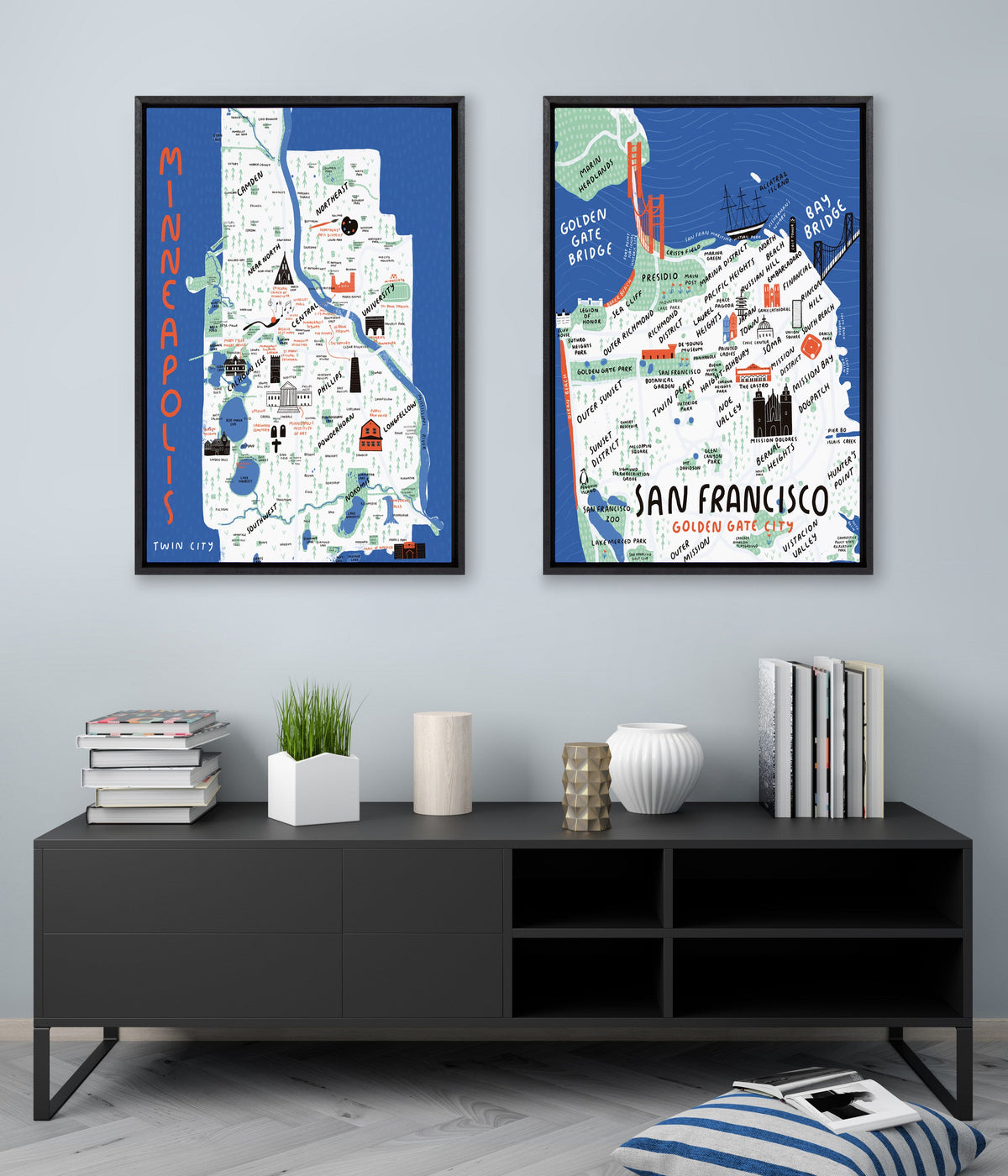 Sylvie San Francisco Illustration Framed Canvas by kateandlaurel - product image 4 for Resin Society