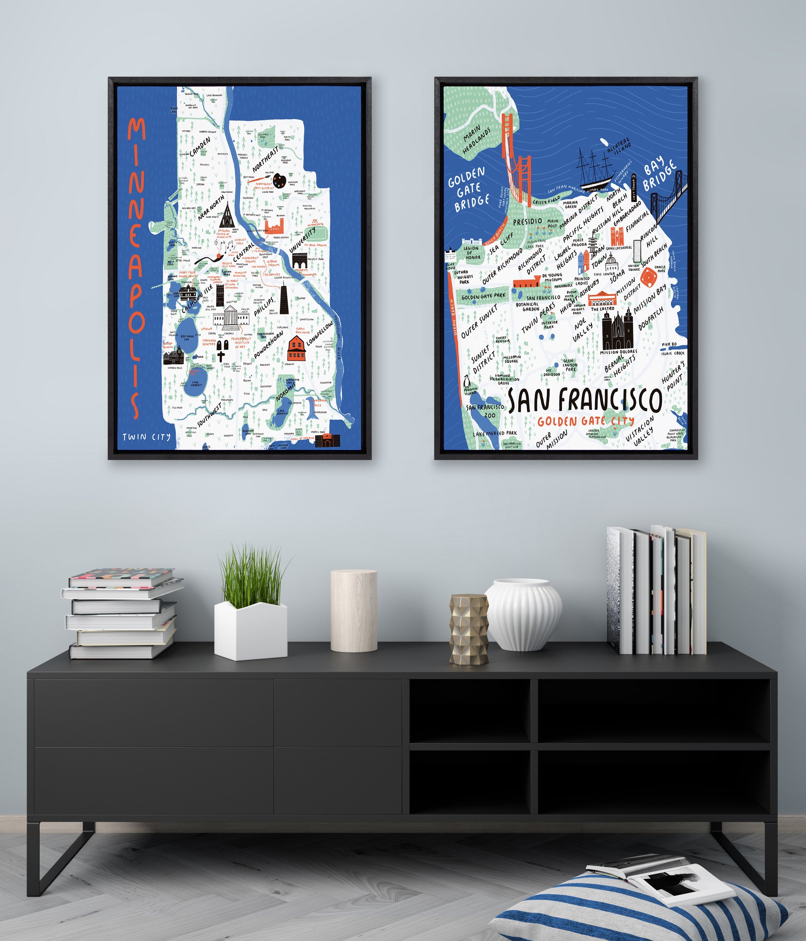 Sylvie San Francisco Illustration Framed Canvas by kateandlaurel - product image 4 for Resin Society