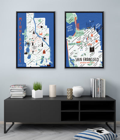 Sylvie San Francisco Illustration Framed Canvas by kateandlaurel - product image 4 for Resin Society