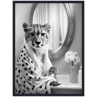 Sylvie Cheetah Glam Bathroom Towel Robe Black and White Framed Canvas