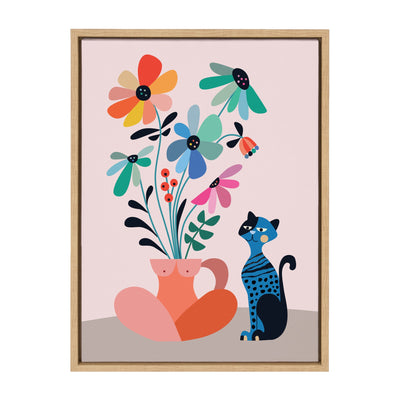 Sylvie Mid Century Modern Daisies Framed Canvas by kateandlaurel - main product image for Resin Society