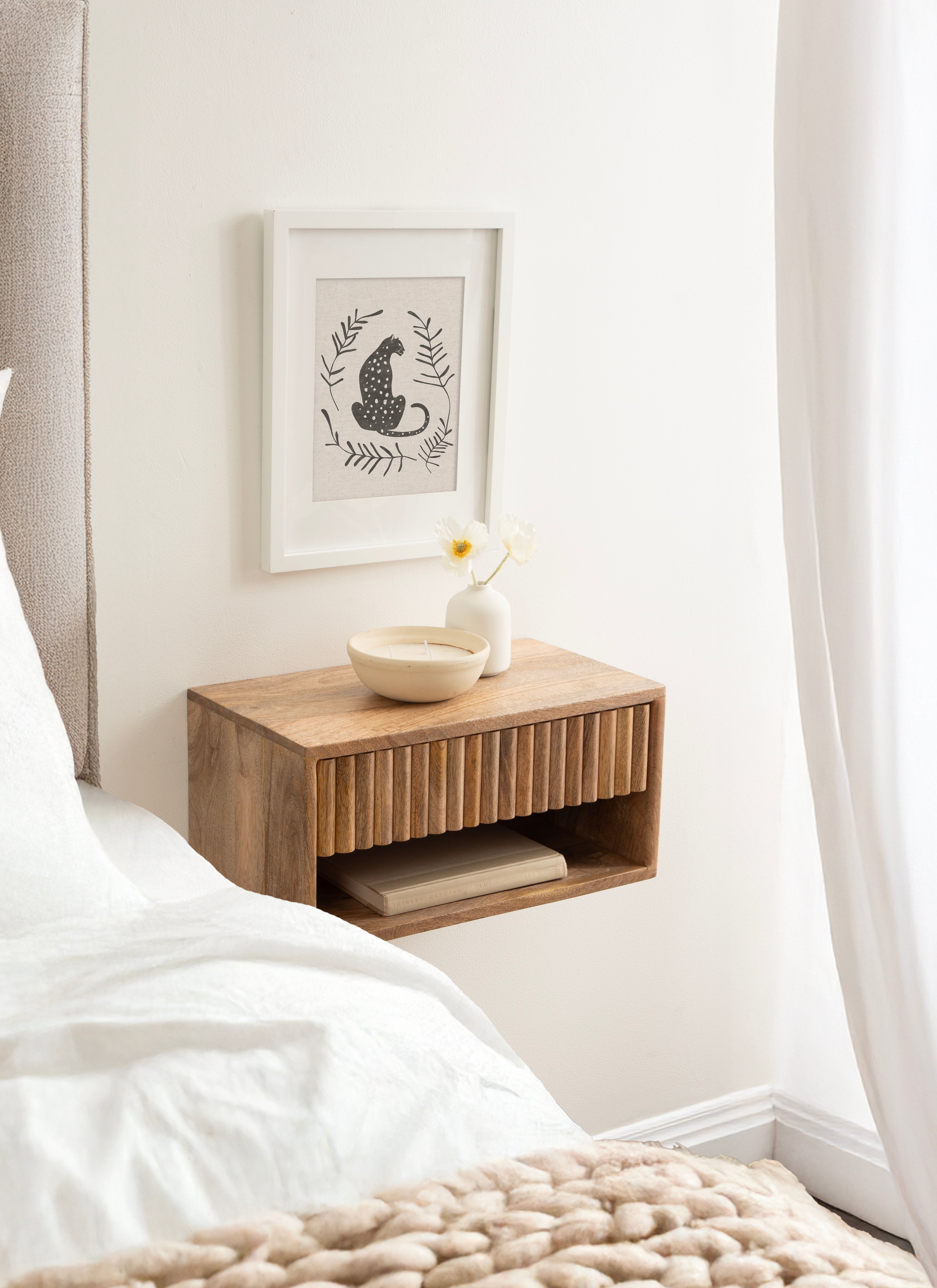 Reid Floating Wood Side Table with Open Storage