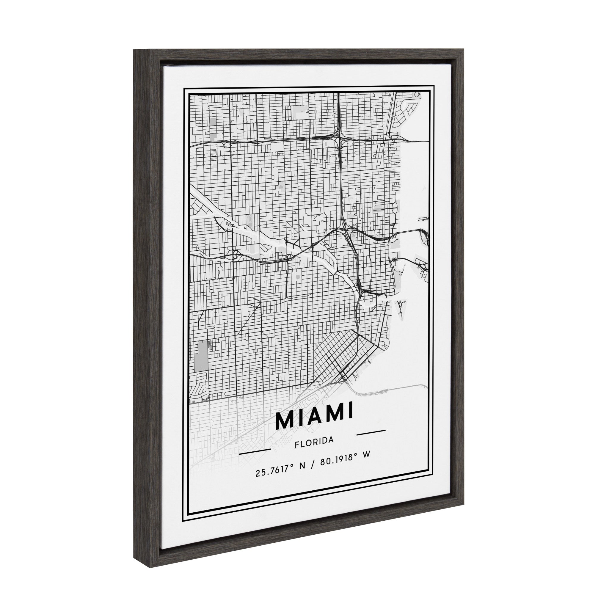 Sylvie Miami Modern Map Framed Canvas by kateandlaurel - product image 2 for Resin Society