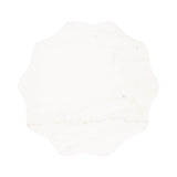 Top view of a white marble tabletop with a scalloped edge, showing subtle gray veining throughout the surface.