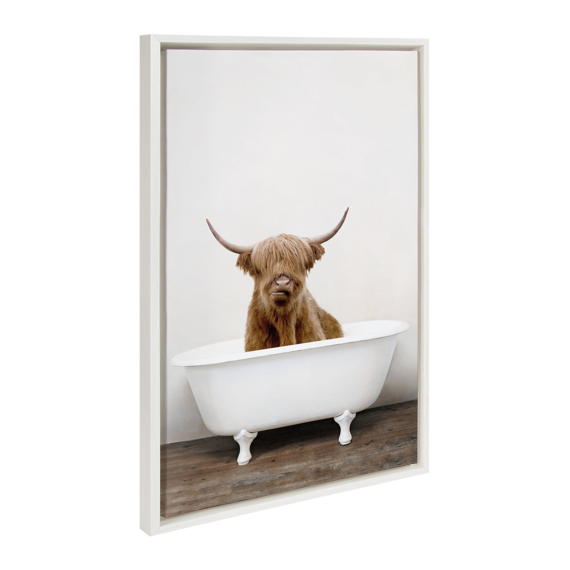 Sylvie Highland Cow in Tub Color Framed Canvas by kateandlaurel - main product image for Resin Society