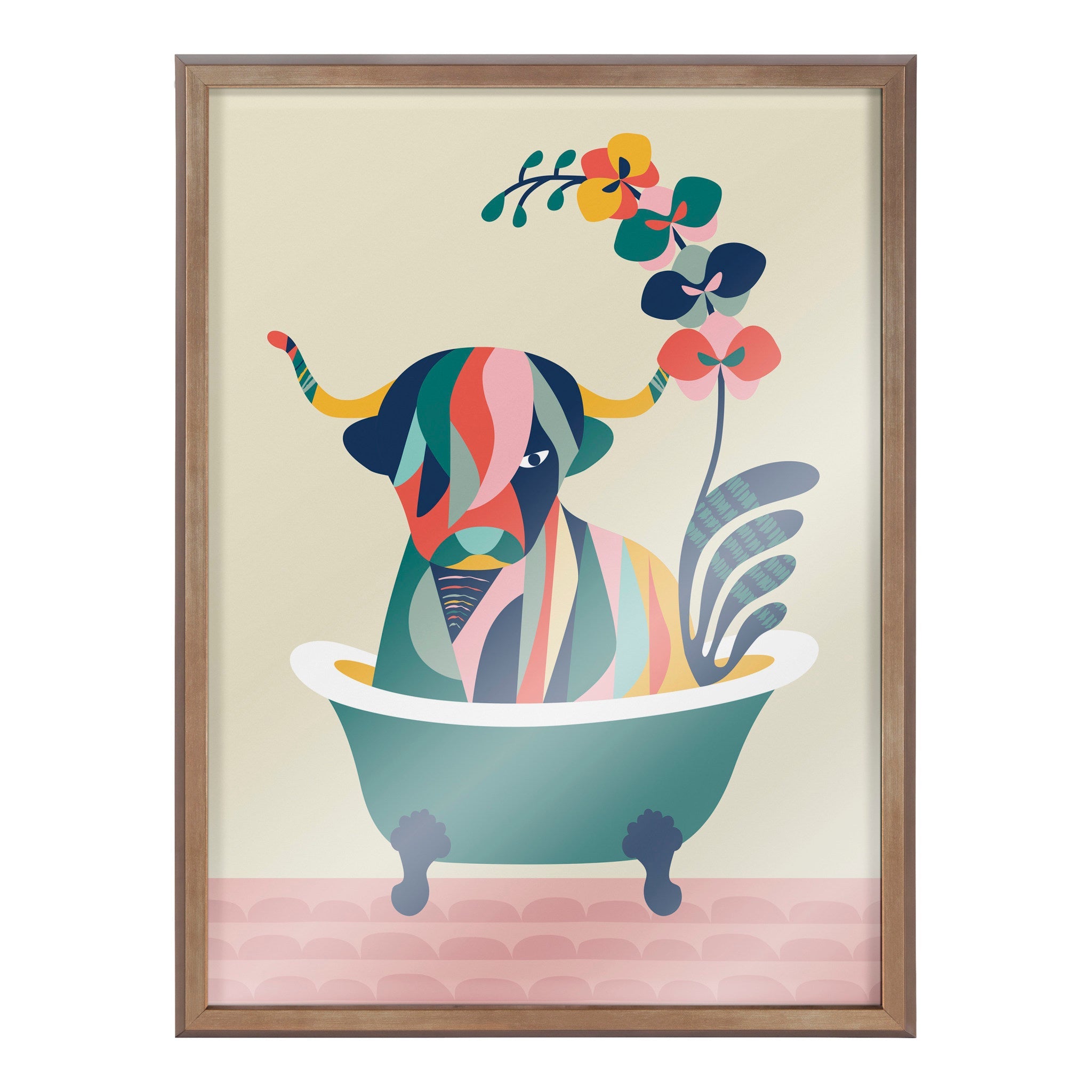 Blake Mid Century Modern Cow in Bathtub Framed Printed Glass by kateandlaurel - product image 2 for Resin Society