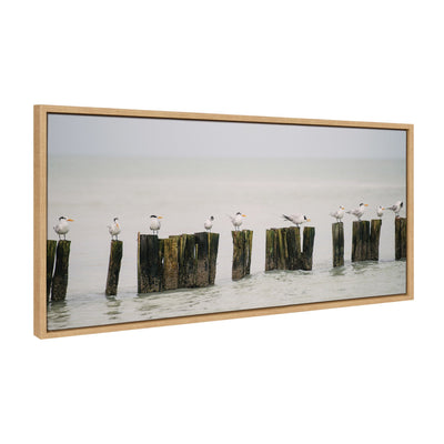Sylvie Isla Holbox No 13 framed canvas wall art showing a soft ocean landscape with sky and greenery