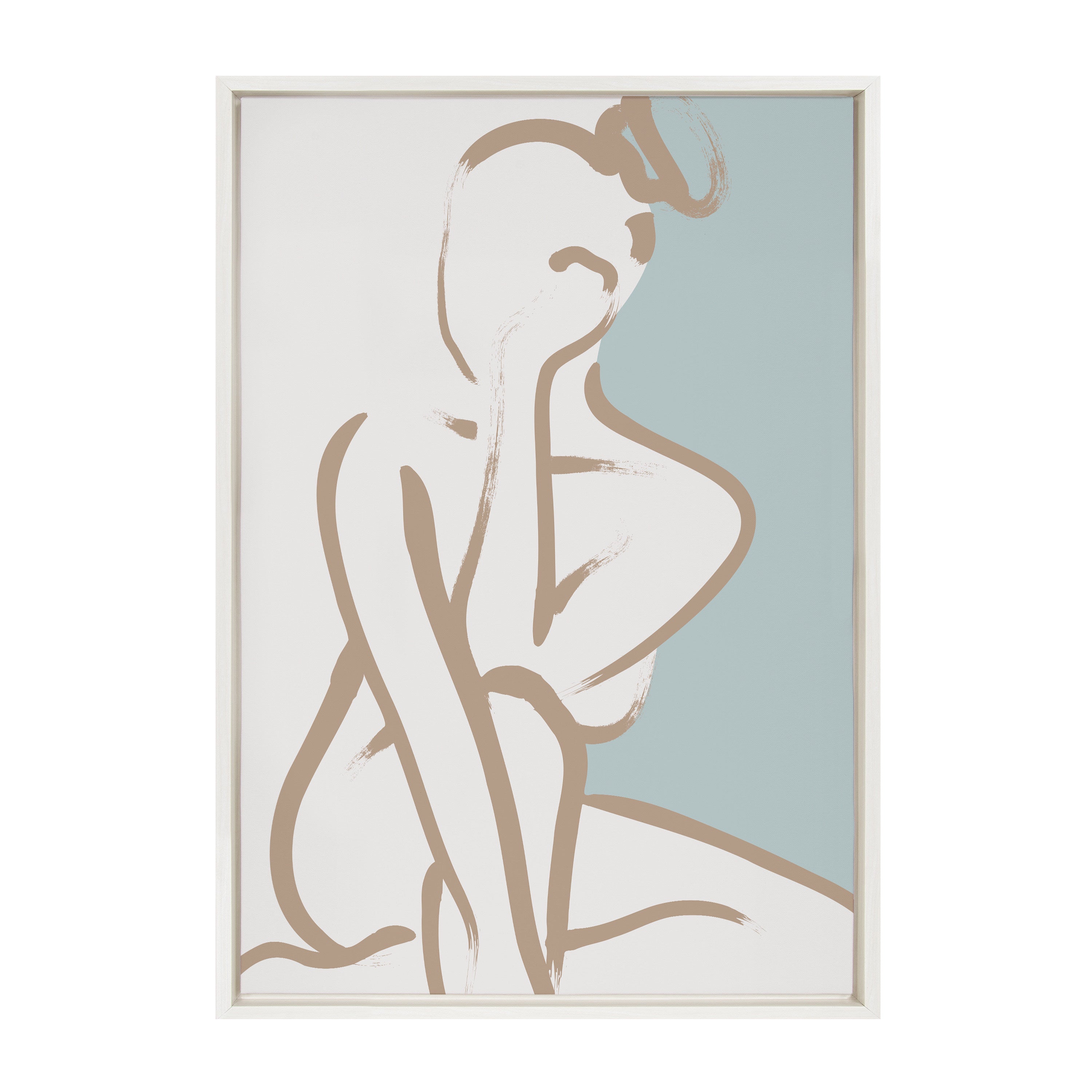 Sylvie Simple Romantic Line Art Drawing 1 Tan and Teal Framed Canvas by kateandlaurel - product image 8 for Resin Society