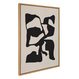 Abstract framed canvas with irregular black shapes on a tan background, titled Sylvie Distorted Shapes, by The Creative Bunch Studio