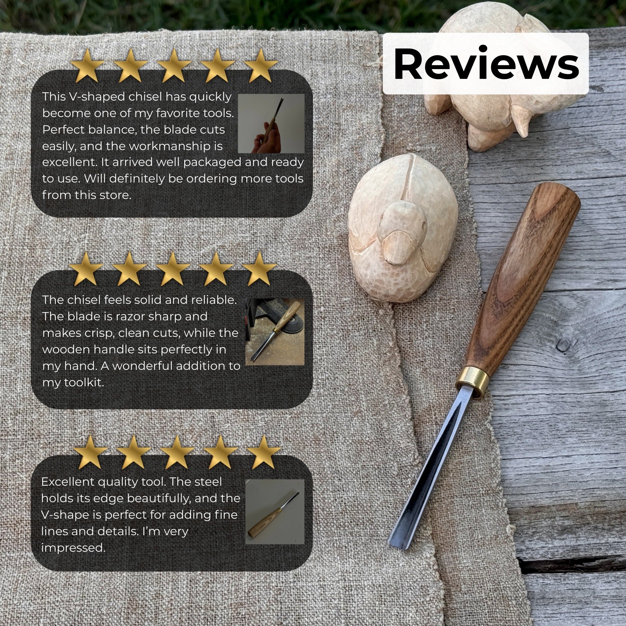 V-Parting Chisel 60 Degree with 6 mm blade and wooden handle by Sharky Forged Steel Tools