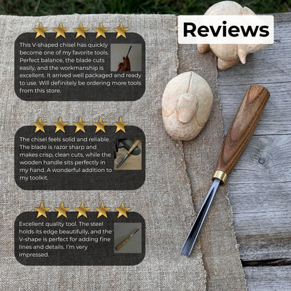 V-Parting Chisel 60 Degree with 6 mm blade and wooden handle by Sharky Forged Steel Tools