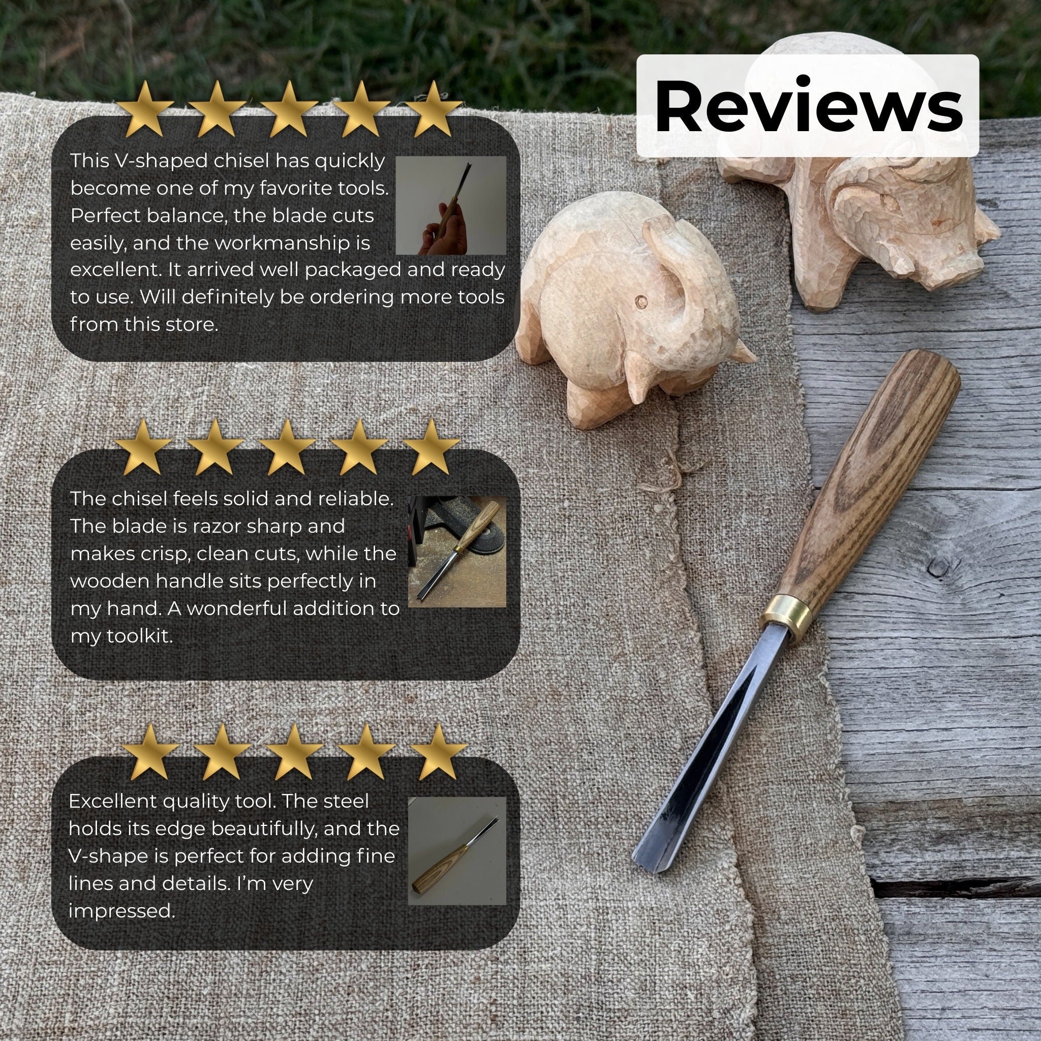 V-Parting Chisel with 60 degree 8 mm blade and wooden handle by Sharky Forged Steel Tools