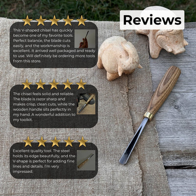 V-Parting Chisel with 60 degree 8 mm blade and wooden handle by Sharky Forged Steel Tools