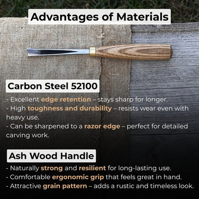 V-Parting Chisel with 60 degree 8 mm blade and wooden handle by Sharky Forged Steel Tools