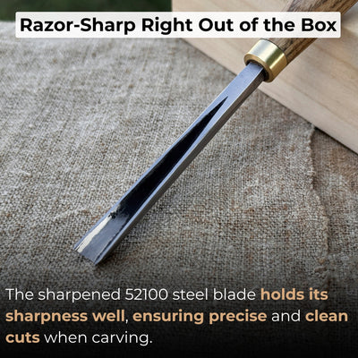 V-Parting Chisel with 60 degree 8 mm blade and wooden handle by Sharky Forged Steel Tools