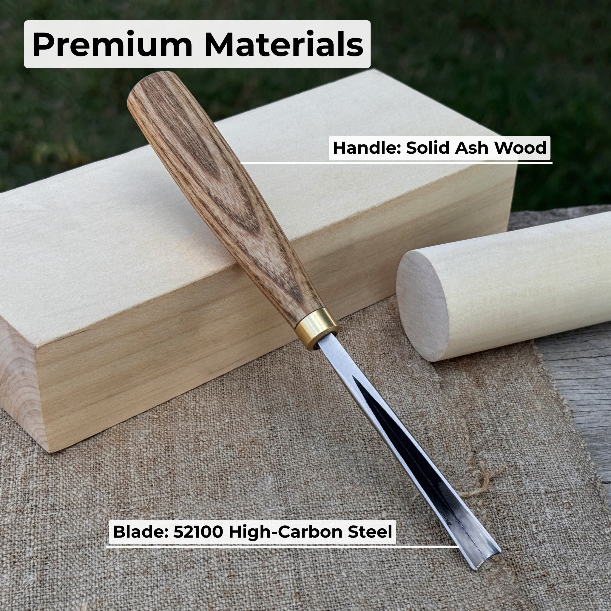 V-Parting Chisel with 60 degree 8 mm blade and wooden handle by Sharky Forged Steel Tools