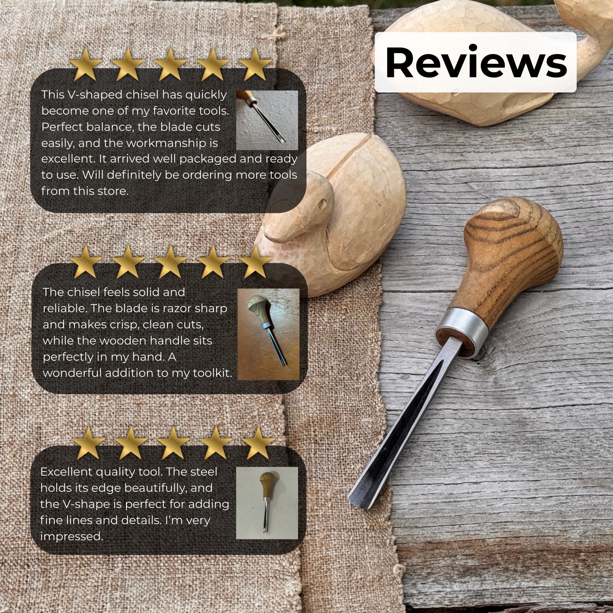 V-Parting Chisel 60 Degree with Palm Handle, 6 mm blade by Sharky Forged Steel Tools