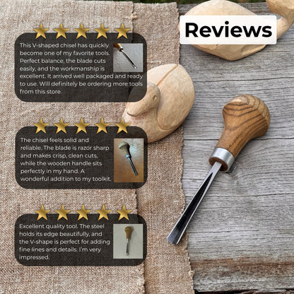V-Parting Chisel 60 Degree with Palm Handle, 6 mm blade by Sharky Forged Steel Tools
