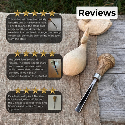 V-Parting Chisel 60 Degree with Palm Handle, 8 mm blade, hand-forged steel and ash wood handle