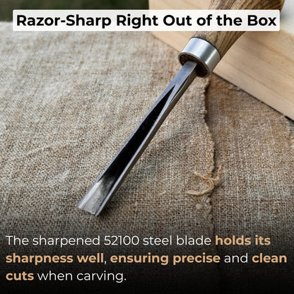 V-Parting Chisel 60 Degree with Palm Handle, 8 mm blade, hand-forged steel and ash wood handle