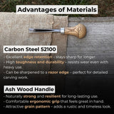 V-Parting Chisel 60 Degree with Palm Handle, 8 mm blade, hand-forged steel and ash wood handle