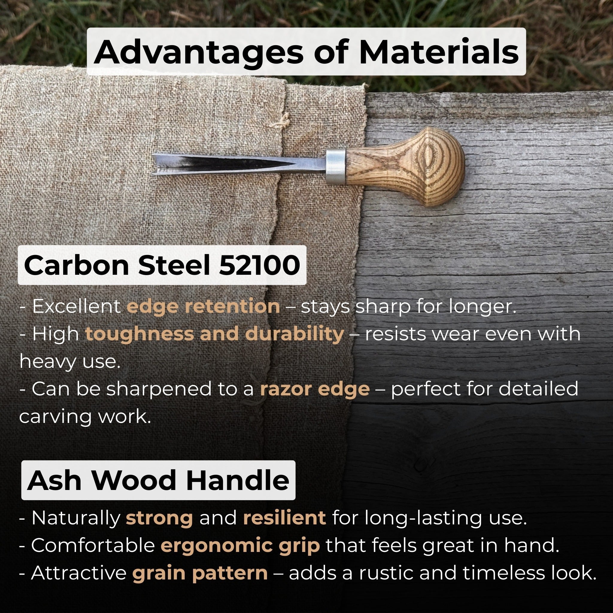 V-Parting Chisel 60 Degree with Palm Handle, 8 mm blade, hand-forged steel and ash wood handle