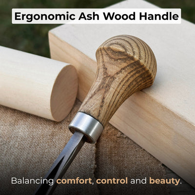 V-Parting Chisel 60 Degree with Palm Handle, 8 mm blade, hand-forged steel and ash wood handle