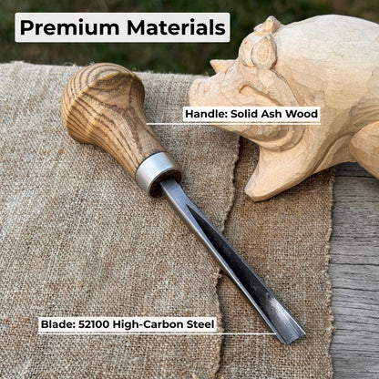 V-Parting Chisel 60 Degree with Palm Handle, 8 mm blade, hand-forged steel and ash wood handle